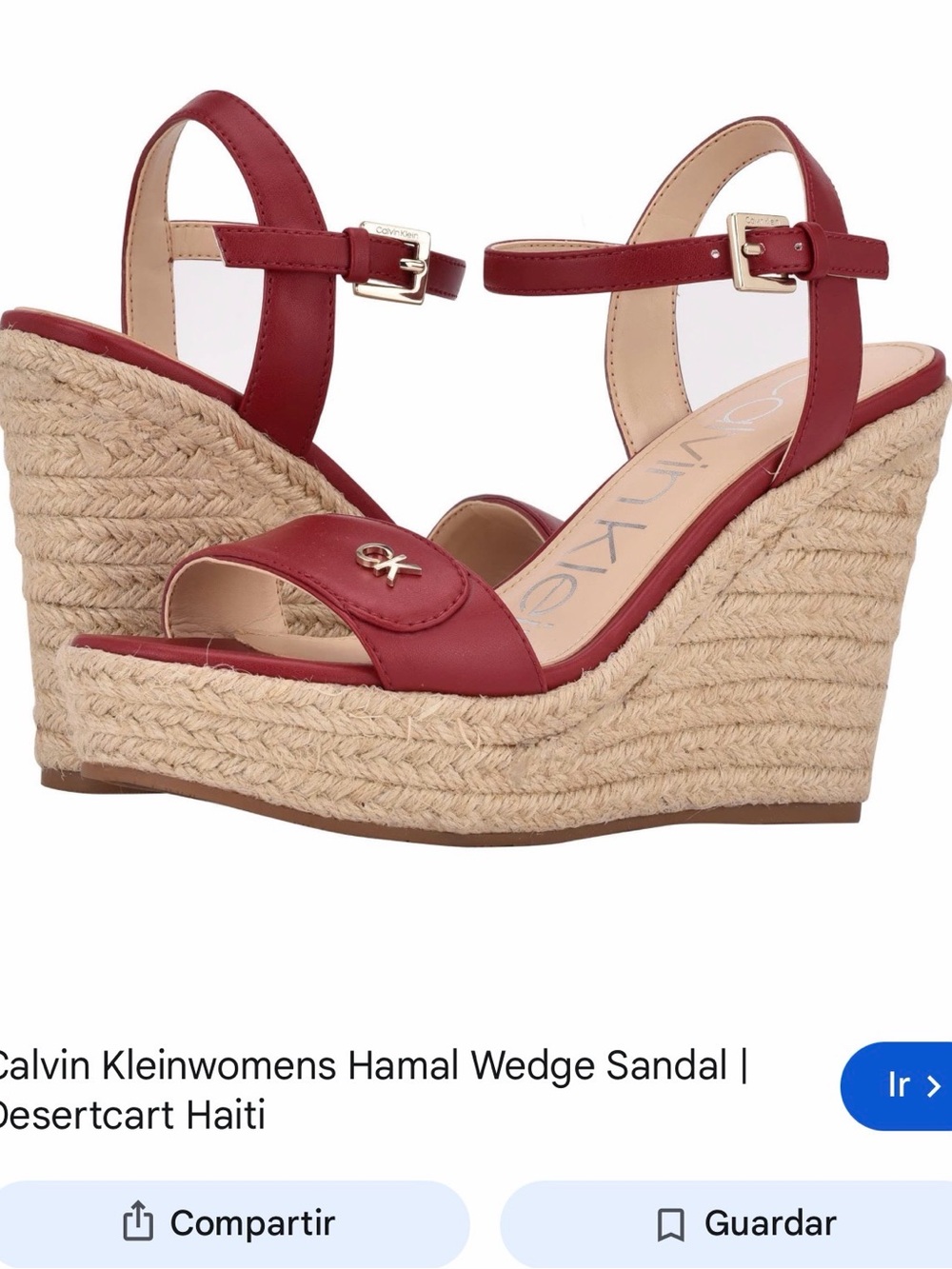 Calvin Klein HAMAL Red Leather Espadrille Wedge Sandals